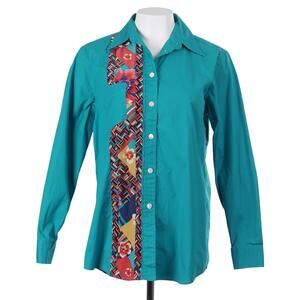 KOOS of course! Top S Blue Button Up Long Sleeve Floral Cotton Silk Shirt